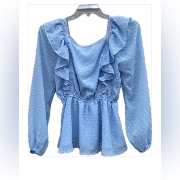 Women's Blue Ruffled Top - Picture 2 of 11